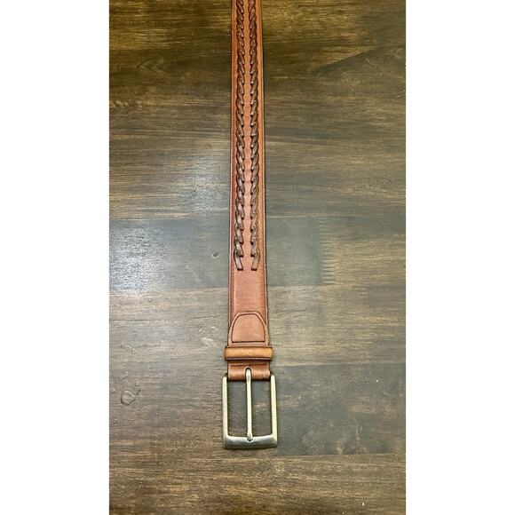 Allen Edmonds Scratched Braided Brown Calfskin Dress Belt - USA - Men's Size 32 - Picture 1 of 7